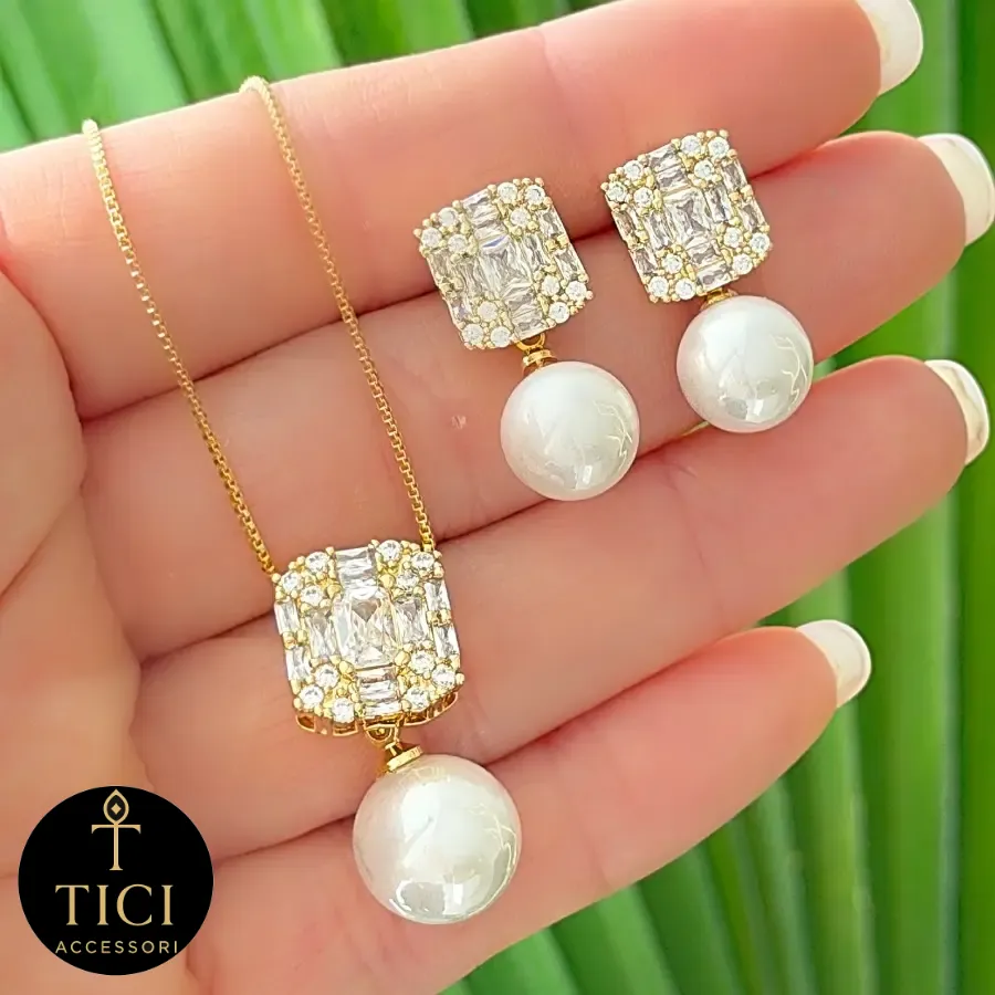 Conjunto Brilho de Pérola e Zircônia