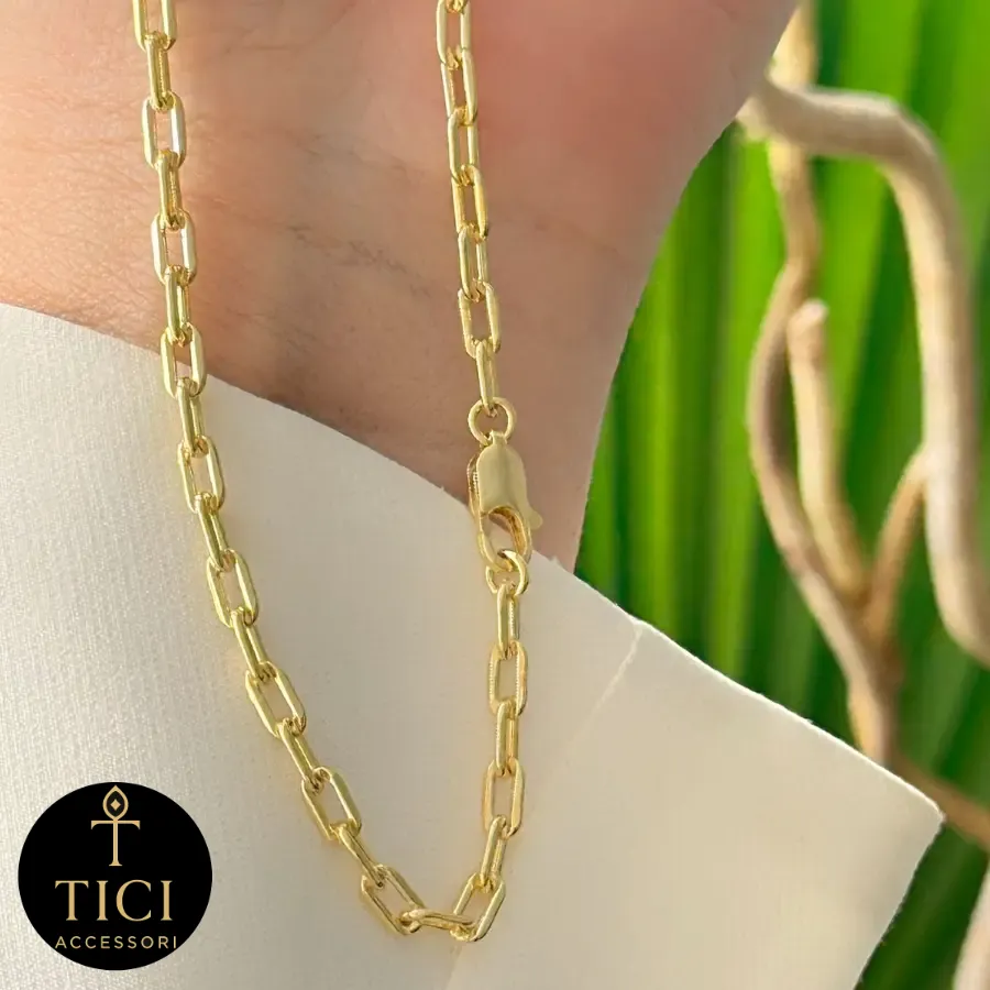 Colar Elo Alongado Dourado 60cm