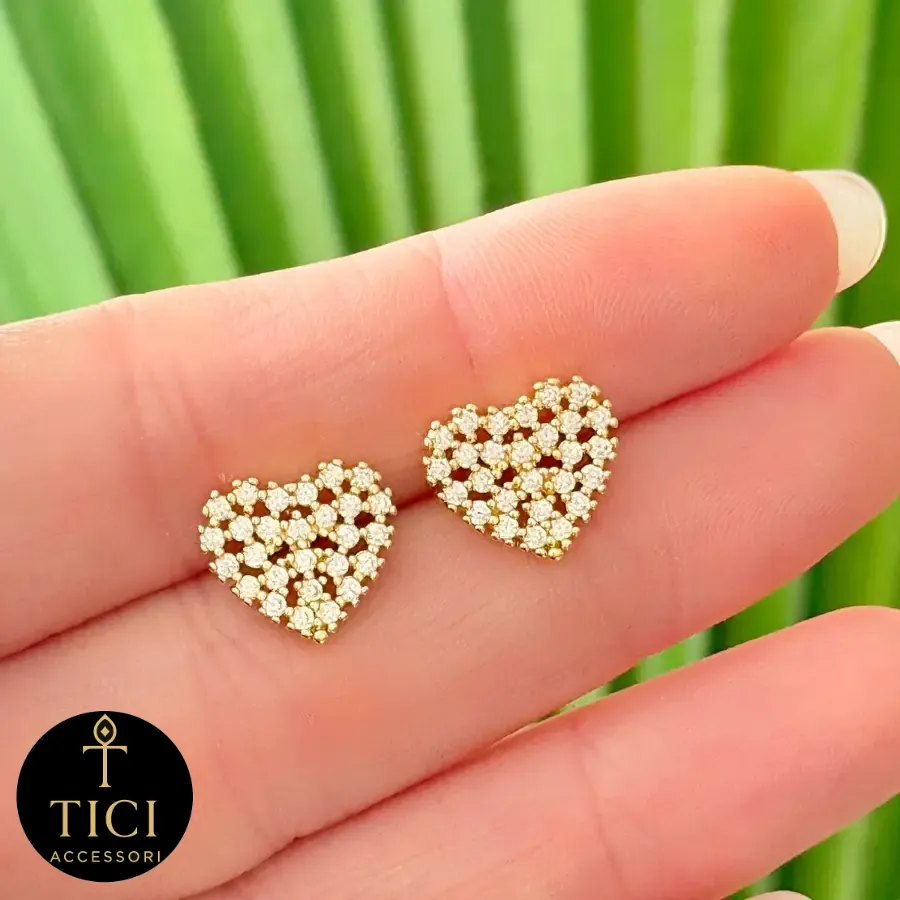 Brinco Coração Cravejado Dourado
