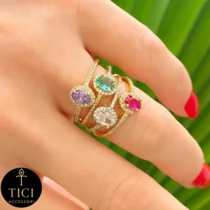 Anel Solitário Oval com Filete Pedrejado - Imagem 1