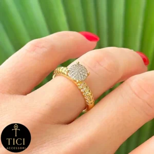 Anel Chuveirinho "Moeda" com Aro Trabalhado - Imagem 1