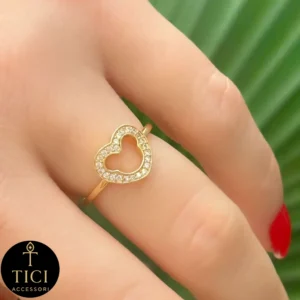 Anel Coração Cravejado com Silhueta Mickey Vazada - Imagem 1