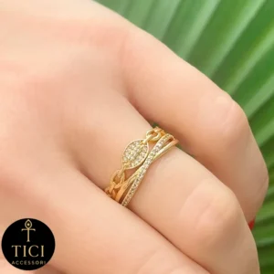 Anel de Elo Corrente com Filete Cravejado e Design Multi-Aros - Imagem 1