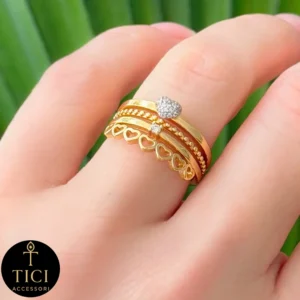 Anel 4 em 1 com Corações Vazados e Topo Cravejado - Imagem 1