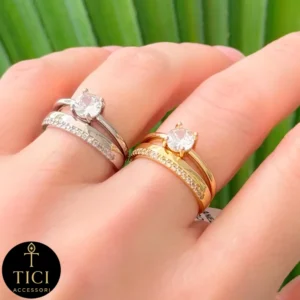 Anel 3 em 1 Solitário com Aparadores de Zircônia - Imagem 1